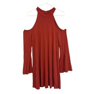 2/$30 Good Luck Gem Rust Cold Shoulder Long Sleeve Mini Dress Mock Neck -S - NWT